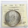 Image 1 : Silver $1 1966 LgeBds ICCS Certified MS-65. A choice coin with flashy fields accented by golden toni