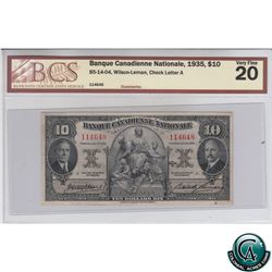 85-14-04 1935 Banque Canadienne Nationale $10, Wilson-Leman, S/N: 114648-A BCS Certified VF-20.