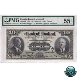 505-56-04 1923 Bank of Montreal $10, Williams-Taylor-Meredith, S/N: 3447497 PMG AU-55 EPQ. Well Cent