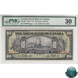 630-12-08 1913 Royal Bank of Canada $10 Montreal Quebec. Neill-Holt, S/N: 3429601-C PMG Certified VF