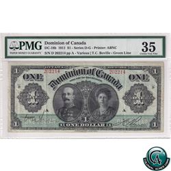 DC-18b 1911 Dominion of Canada $1, Various-Bouville, S/N: 202214/D, Green Line PMG Certified Choice 