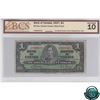 Image 1 : BC-21c 1937 Bank of Canada $1, Gordon-Towers, Wide Panel, JM 00000013, Low Serial Number, BCS VG-10 