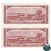 Image 2 : Consecutive BC-30b 1954 Bank of Canada $2, Devil's Face, Beattie-Coyne, S/N: H/B1045373 (UNC-60) & H
