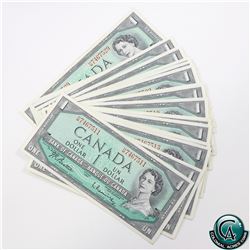 BC-37b-i 1954 Bank of Canada Modified $1 - 19 notes in Sequence, Beattie-Rasminsky, S/N: H/M7467511-