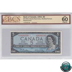 BC-39bA 1954 Bank of Canada Modified Replacement $5, Beattie-Rasminsky, S/N: *S/S0292735 BCS Certifi