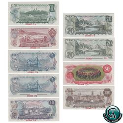 Set of 9 Matching SPECIMEN Notes of the 1969-1979 Multicolour Issues (Set#574) All BCS Certified UNC