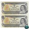 Image 3 : BC-46aT-i 1973 Bank of Canada $1 Test Notes 2 in Sequence. Lawson-Bouey, S/N: AXA1084652/53, Both PM