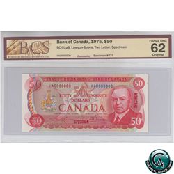 BC-51aS 1975 Bank of Canada SPECIMEN $50, Lawson-Bouey, S/N: HA0000000 BCS Certified CUNC-62 Origina