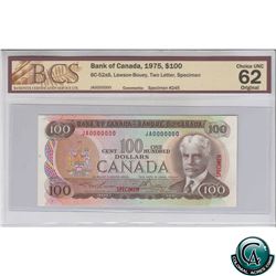 BC-52aS 1975 Bank of Canada SPECIMEN $100, Lawson-Bouey, S/N: JA0000000 BCS Certified CUNC-62 Origin