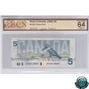 Image 1 : BC-56b 1986 Bank of Canada $5, Changeover, Thiessen-Crow, S/N: EPC8110454 BCS Certified CUNC-64 Orig