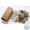 Image 1 : Estate Lot of Approximately 50 Coins from Great Britain of all Denominations in a Small Wooden Box.