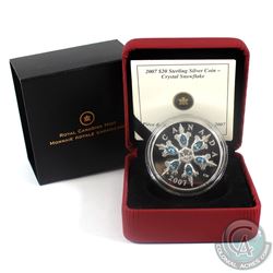 2007 Canada $20 Blue Crystal Snowflake Sterling Silver Coin.