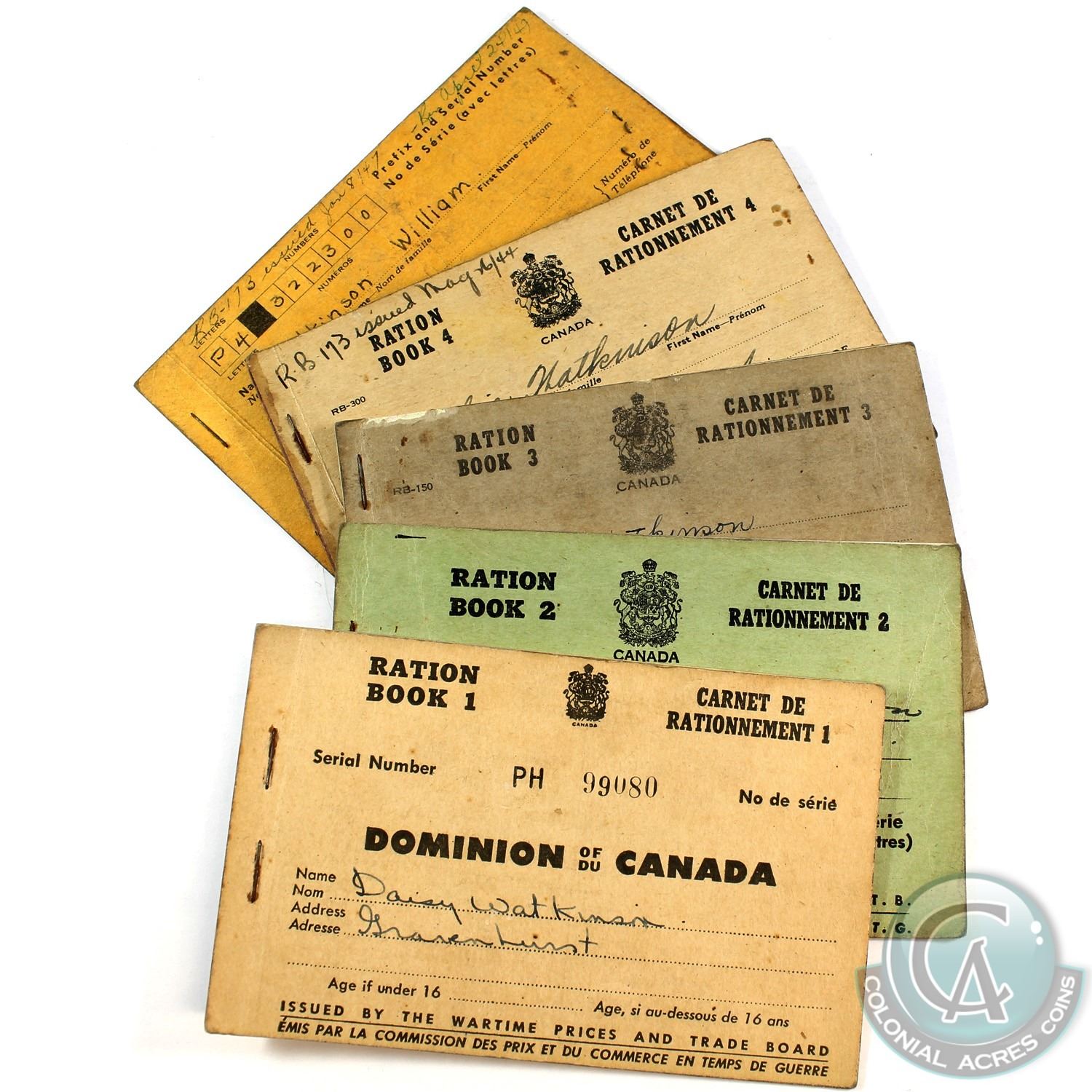 Canadian Ration Books Estate Lot of Canada Ration Books from WWII. You will receive 6 ...