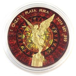 2016 Mexico 1 Onza Coloured Aztec Calendar 1oz .999 Fine Silver Libertad (Tax Exempt)