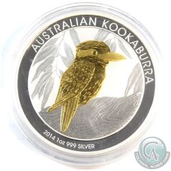 2014 Australia $ 1 Gilded Kookaburra 1oz Fine Silver Coin (Tax Exempt)