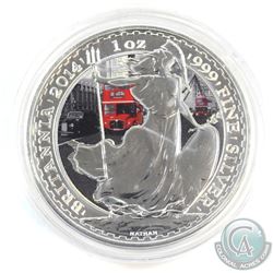 2014 Great Britain 2-pound Coloured Double Decker Bus 1oz Fine Silver Britannia (Tax Exempt)