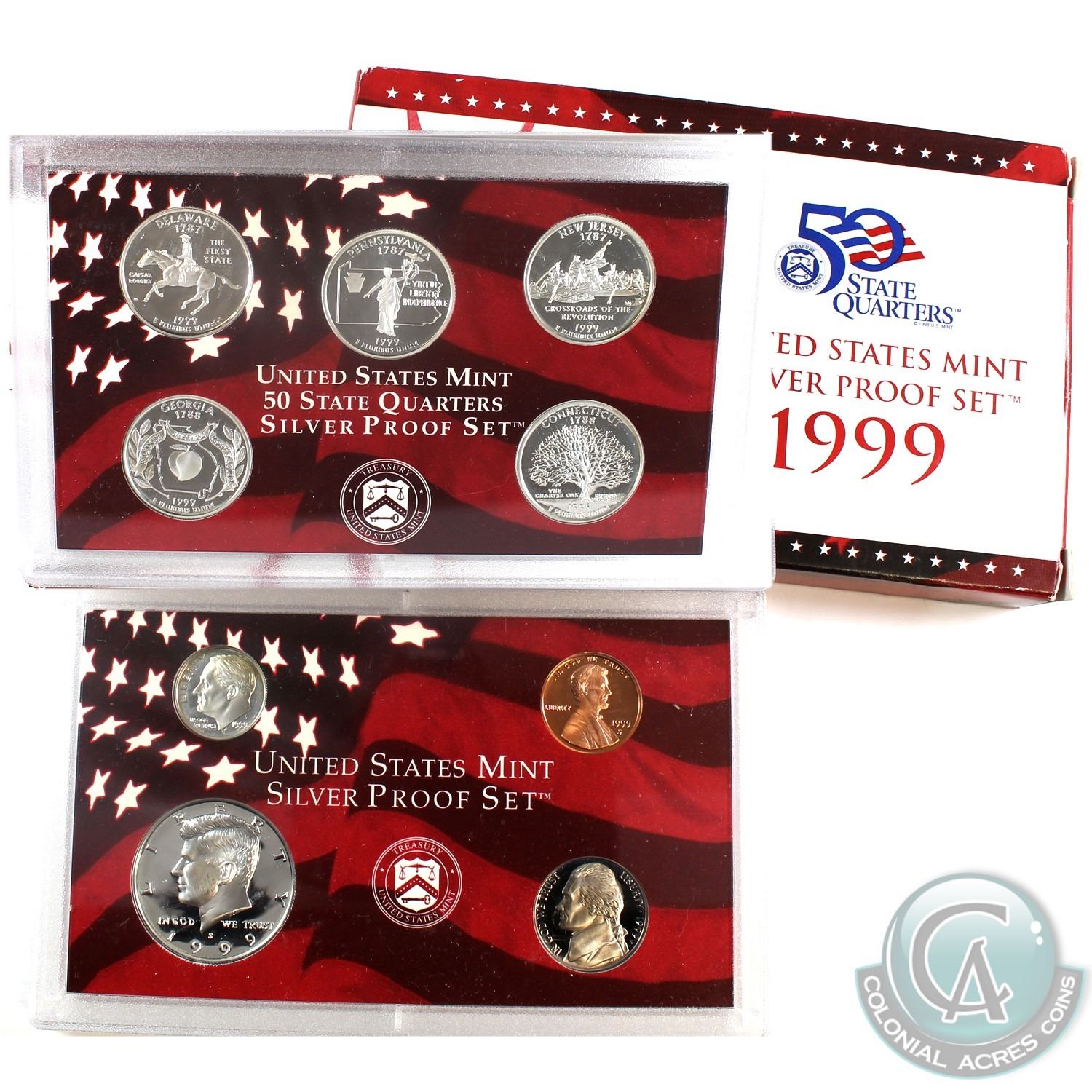 1999 United States Mint silver Proof set with outer box and coa