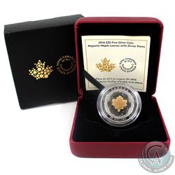2016 Canada $20 Majestic Maple Leaves with Drusy Stone Fine Silver Coin. (TAX Exempt) Outer sleeve i