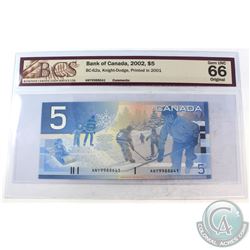 2002 $5 BC-62a, Bank of Canada, Knight-Dodge, Printed in 2001, S/N: ANY9988641, BCS Certified GUNC-6