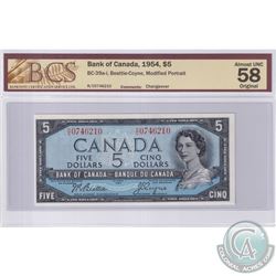 1954 $5 BC-39a-i, Beattie-Coyne, Modified Portrait, Changeover, S/N: R/C0746210, BCS Certified AU-58