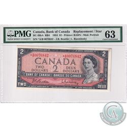 1954 $2 BC-38bA, Beattie-Rasminsky, S/N: *A/B0076842, PMG Certified CUNC-63