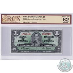 1937 $1 BC-21c, Gordon-Towers, Wide Panel, S/N: K/M7327461, BCS Certified CUNC-62 Original