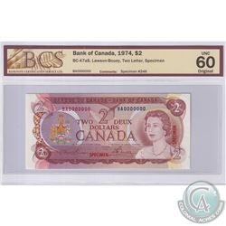 1974 $2 BC-47aS, Lawson-Bouey, S/N: BA0000000, Specimen #246, BCS Certified UNC-60 Original