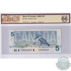 1986 $5 BC-56b, Thiessen-Crow, Changeover, S/N: EPW7293270, BCS Certified GUNC-66 Original