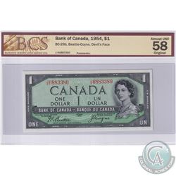 1954 $1 BC-29b, Beattie-Coyne, Devil's Face, S/N: J/A6883380, BCS Certified AU-58 Original