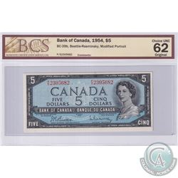 1954 $5 BC-39b, Beattie-Rasminsky, Modified Portrait, S/N: P/S2305682, BCS Certified CUNC-62 Origina