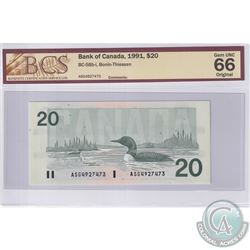 1991 $20 BC-58b-i, Bonin-Thiessen, S/N: ASG4927473, BCS Certified GUNC-66 Original