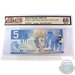 2002 $5 BC-62aA-i, Knight-Dodge, Replacement, Printed in 2003, S/N: HNM2559897 (2.540M-2.580M), BCS 