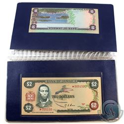 Bank of Jamaica 4-Banknote Set with Matching Star Serial Numbers *005150 in Laminated Sheets. You wi