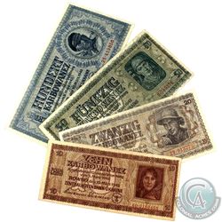 Lot of 1942 Ukrainian German Occupation Banknotes. You will receive 10, 20, 50 & 100 Karbovanets not