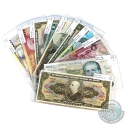 Lot of 1964-1993 Banknotes from Brazil, All Different, All Uncirculated Except One Note. 10pcs