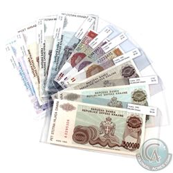 Lot of 1991-1994 Banknotes from Croatia, All Different and Uncirculated. 10pcs