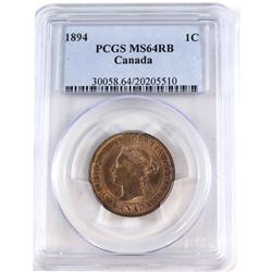 1-cent 1894 PCGS Certified MS-64 RB. A bright lustrous coin with deep tones throughout.