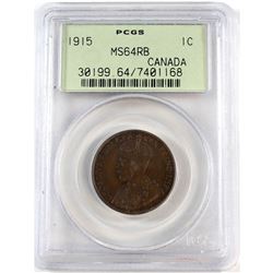 1915 Canada 1-cent PCGS Certified MS-64 Red Brown