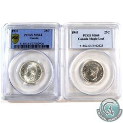1937 & 1947 Maple Leaf Canada 25-cent PCGS Certified MS-64. 2pcs