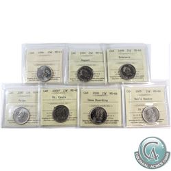 1996-2009 Canada 25-cent ICCS Certified - 1996 MS-65, 1999 February MS-64, 1999 August MS-64, 2000 P