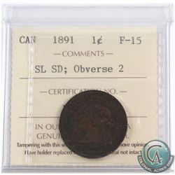1891 Canada 1-cent SL SD Obverse 2 ICCS Certified F-15