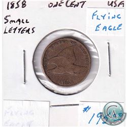 1858 USA 1-cent Small Letters Flying Eagle Coin.