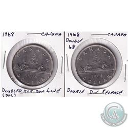 Estate Lot of 2x 1968 Canada Nickel Dollars. One has Double Die Reverse and the other has Doubled Ho