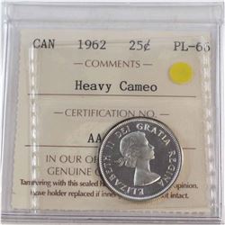 25-cent 1962 ICCS Certified PL-66 Heavy Cameo
