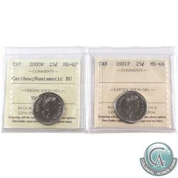2000W Canada 25-cent ICCS Certified MS-67 NBU &  & 2001P Canada 25-cent ICCS Certified MS-66.2pcs