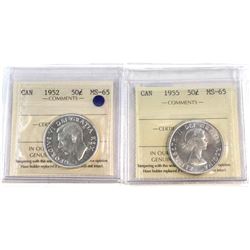 50-cent 1952 & 1955 Both ICCS Certified MS-65  2pcs.