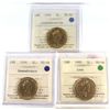 Image 1 : Loon $1 1992 Confederation, 1994 Remembrance, 1995 Loon All ICCS Certified MS-66  3pcs.