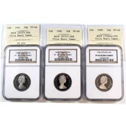 1983, 1985 & 1989 Canada 50-cent Cross Graded NGC Certified PF-69 Ultra Heavy Cameo & ICCS Certified