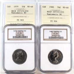 1979 & 1980 Canada 50-cent Cross Graded NGC Certified PL-69 & ICCS Certified MS-68. 2pcs