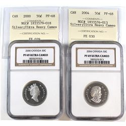 2000 & 2004 Canada 50-cent Cross Graded NGC Certified PF-69 Ultra Heavy Cameo & ICCS Certified PF-68